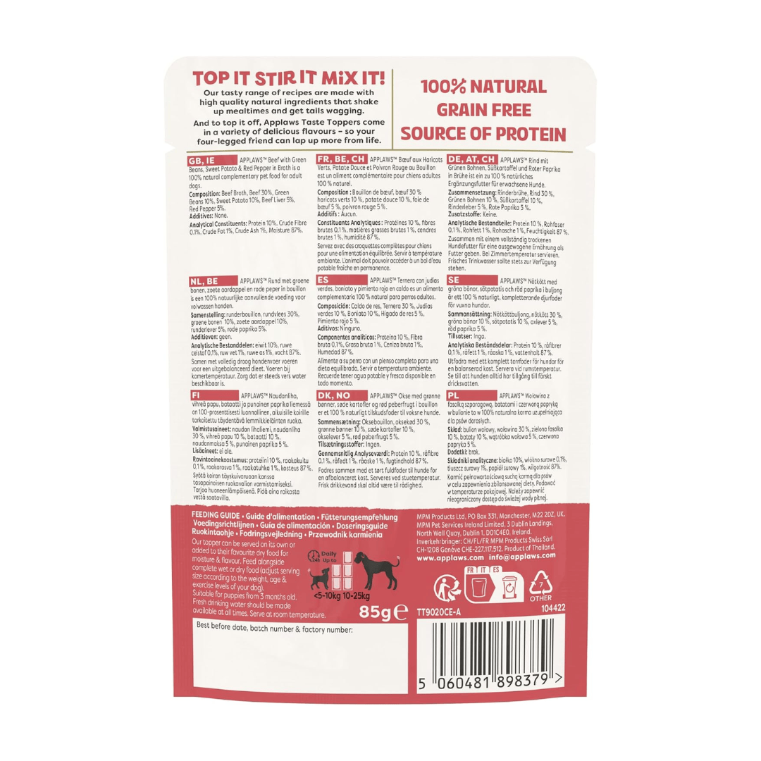 Applaws Dog Taste Toppers in Broth - Beef and Veg Pouch