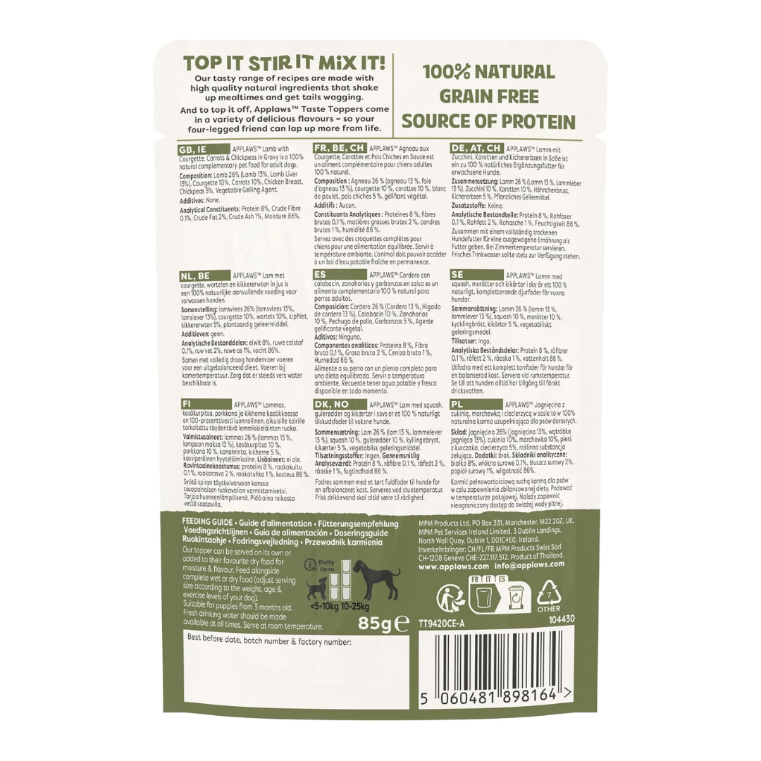 Applaws Dog Taste Toppers in Gravy - Lamb and Veg Pouch
