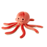 Fluff & Tuff Squirt Octopus Plush Dog Toy against a white background. Toy is a coral colour with a textured beige underside of the tentacles. 
