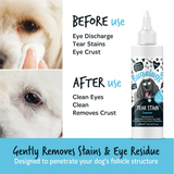 Infographic from Bugalugs website of their Tear Stain Remover. Before and after results are of the use of this product.