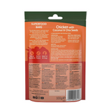 The back of the Country Hunter Chicken Superfood Bars packet. All information is displayed here.