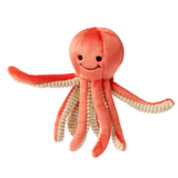 Fluff & Tuff Squirt Octopus Plush Dog Toy against a white background. Toy is a coral colour with a textured beige underside of the tentacles. 