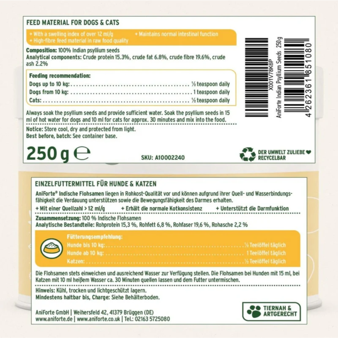 The label off of the The Aniforte Indian Psyllium Seeds 