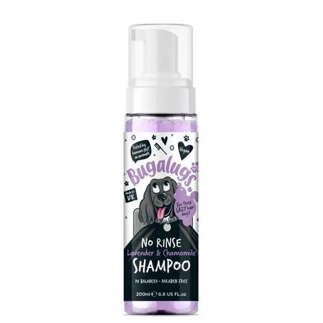 Bottle of Bugalugs No Rinse Shampoo Lavender and Chamomile.