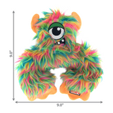 Frizzle Frazzle dog toy measurements 9 inches by 9 inches.