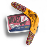 Naked Dog Raw Original Beef & Kangaroo Raw food. Against a white background. There is a boomerang on top of the product.
