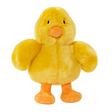 Fluff & Tuff Howie Duck Plush Dog Toy against a white background. Toy is a yellow colour with an orange beak and feet.
