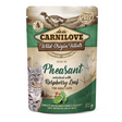 The Carnilove Pheasant with Raspberry Leaf cat food pouch 85g. The packaging is against a white background.