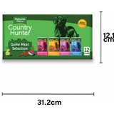 The packaging of the Country Hunter Game Selection. The dimensions of the box are W 31.2cm x H 12.1cm