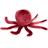 Fluff & Tuff Olympia Octopus Plush Dog Toy against a white background. Toy is a berry colour with a textured beige underside of the tentacles. 